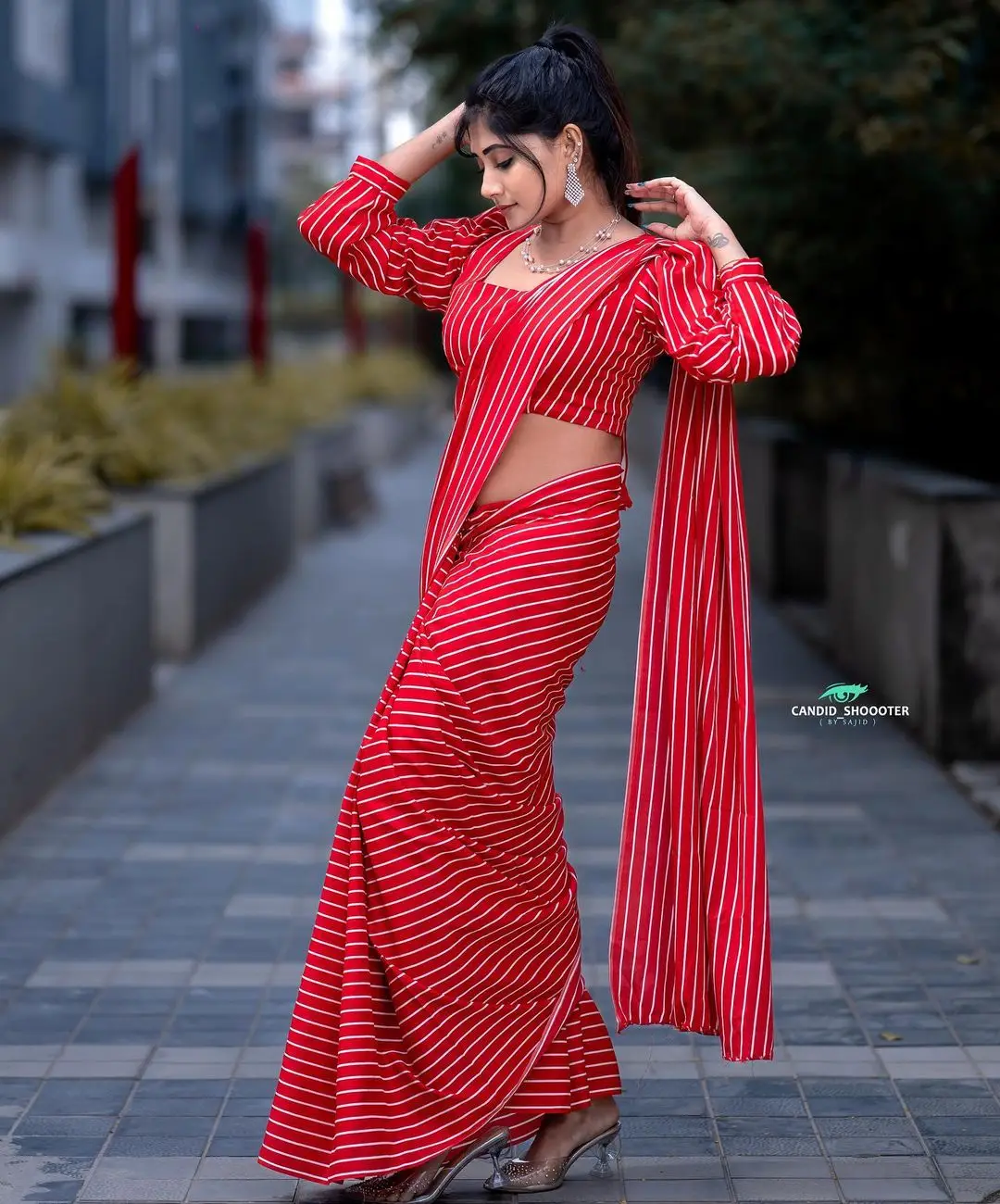 Vasanthi Krishnan Wearing Red Saree Blouse